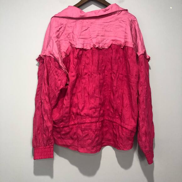FP Movement Let's Go Out Pink Rose Ruffle Lightweight Tie Pocket Pullover Size L - Picture 2 of 7